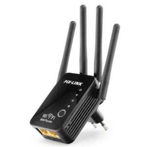 Усилвател за Wi-Fi мрежа PIX-LINK, Модел LV-WR16, 300mbps, 2 LAN Port, Повторител, Рипийтър, Ретранслатор, 4 антени, Черен