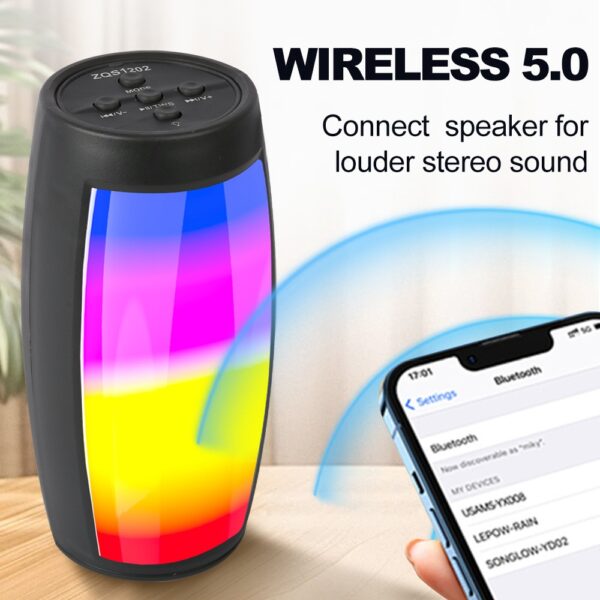 Преносима LED тонколона ZQS1202, Bluetooth, Micro SD, USB, FM радио, LED светлина - Image 6