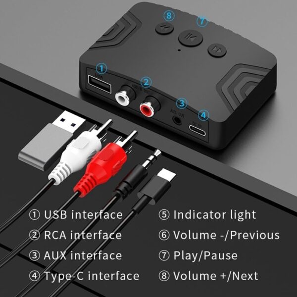 Безжичен приемник и предавател R20 с Bluetooth 5.3, RCA, AUX, USB - Image 10