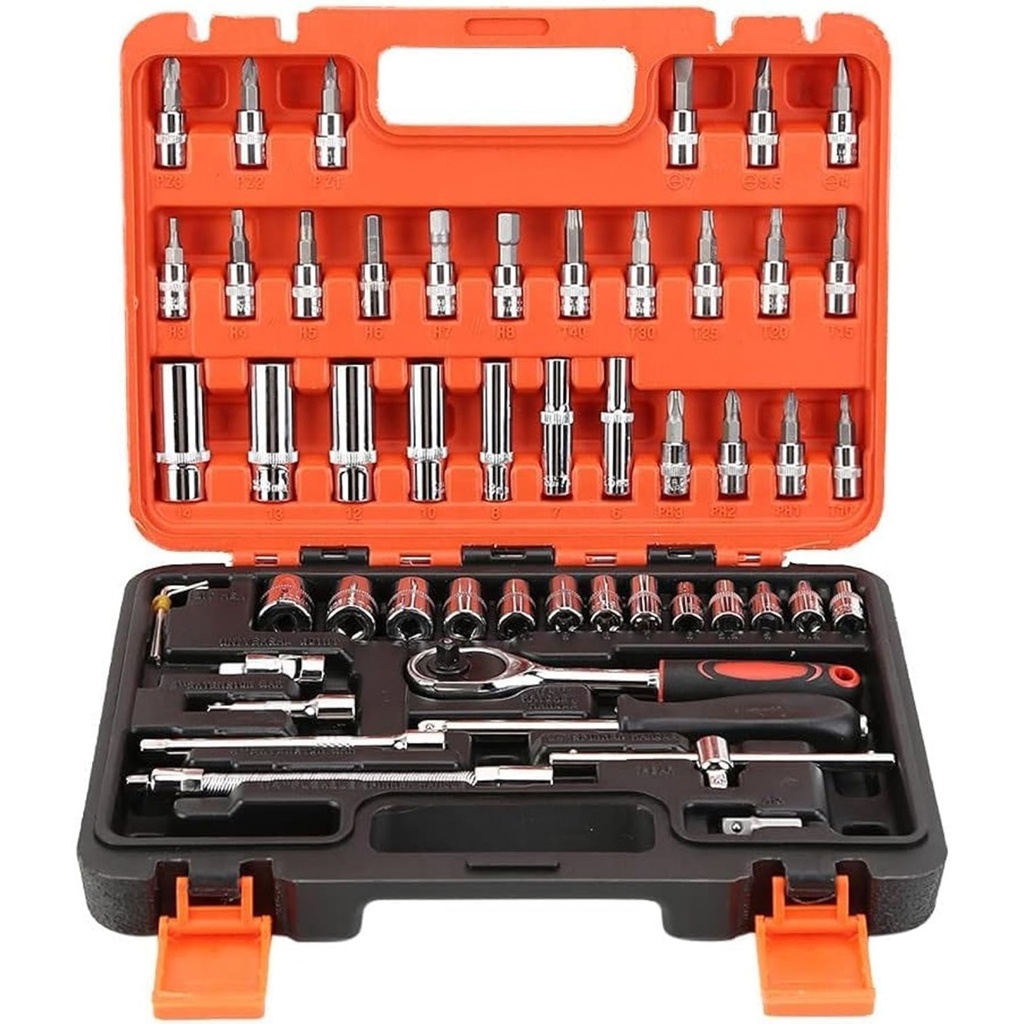 Професионален комплект инструменти 1Tech HT-53 – Гедоре 53 части с дълбоки вложки и тресчотка 1/4"