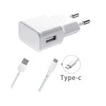 Мрежово зарядно устройство 1Tech USB Type-C, 5V 2A с включен кабел USB-C, Бял