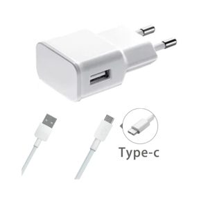 Мрежово зарядно устройство 1Tech USB Type-C, 5V 2A с включен кабел USB-C, Бял